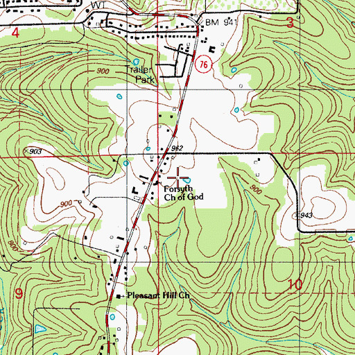 Topographic Map of Forsyth Church of God, MO