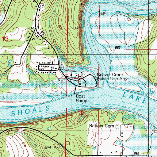 Topographic Map of Beaver Creek Public Use Area, MO