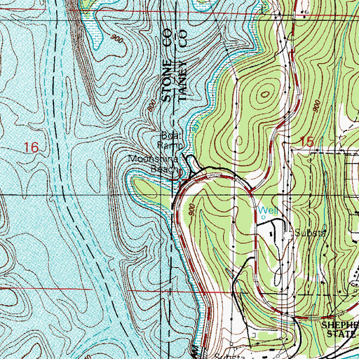 Topographic Map of Moonshine Beach, MO