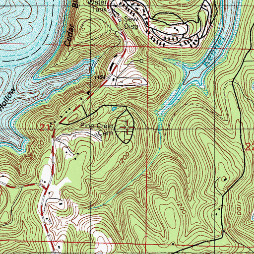 Topographic Map of Pine Crest Cemetery, MO