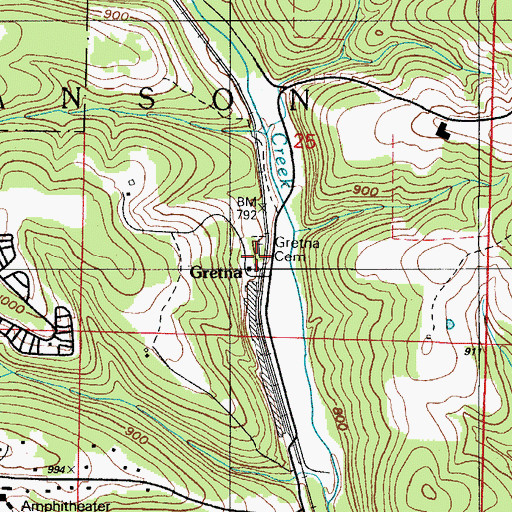 Topographic Map of Gretna Cemetery, MO