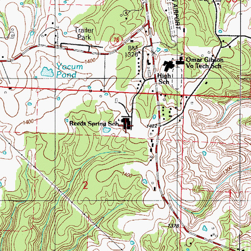 Topographic Map of Reeds Spring School, MO