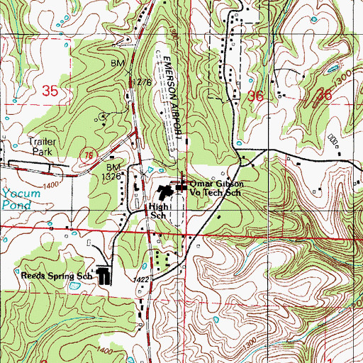 Topographic Map of Omar Gibson Vocational-Technical School, MO