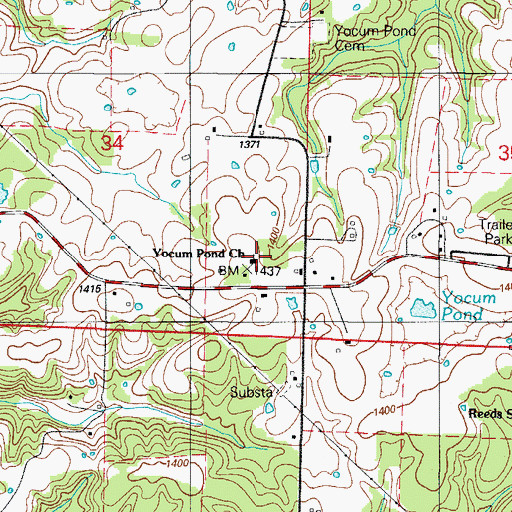 Topographic Map of Yocum Pond Church, MO