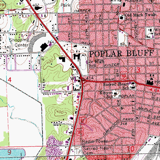 Topographic Map of Mansion Mall, MO