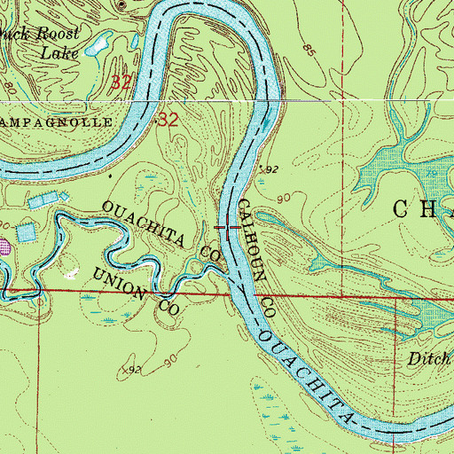 Topographic Map of Smackover Shoals, AR