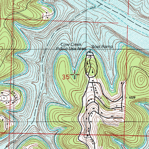 Topographic Map of Cow Creek Park, MO