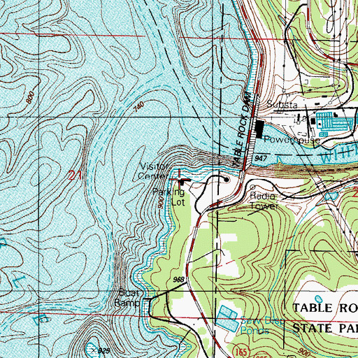 Topographic Map of Table Rock Resident Office and Visitor Center, MO