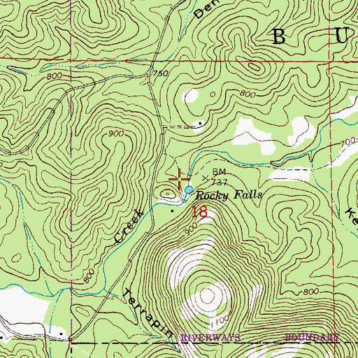 Topographic Map of Rocky Falls Picnic Area, MO