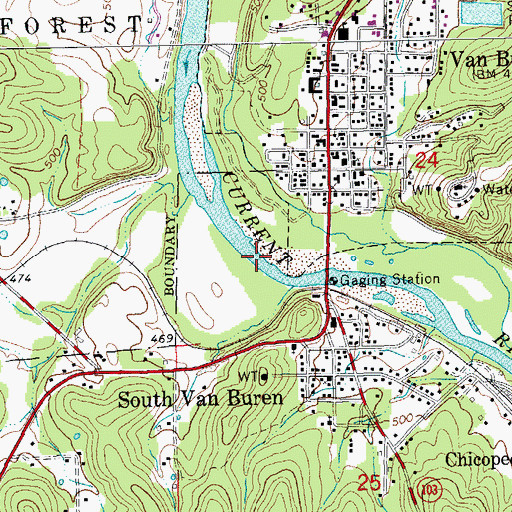 Topographic Map of Tie Broom Stretch, MO