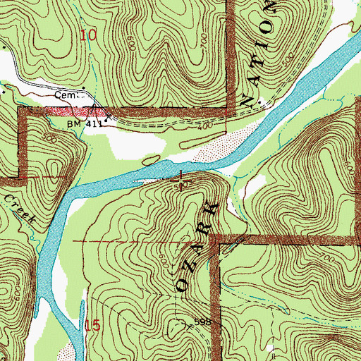 Topographic Map of Kelley Bluff, MO