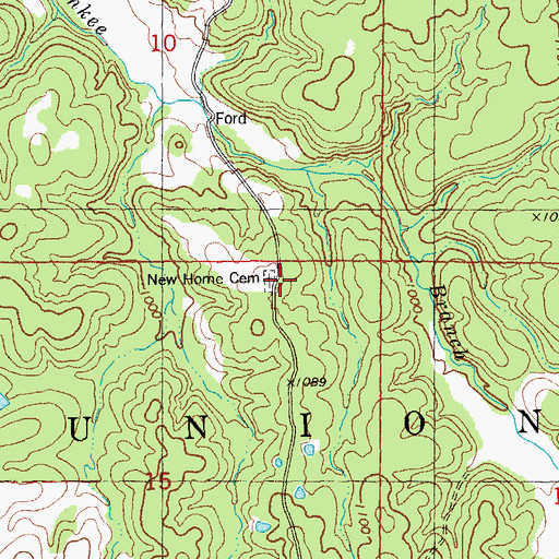 Topographic Map of New Home Church (historical), MO