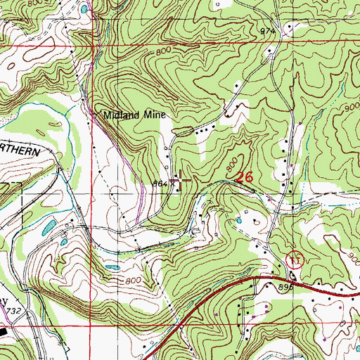 Topographic Map of Midland School, MO