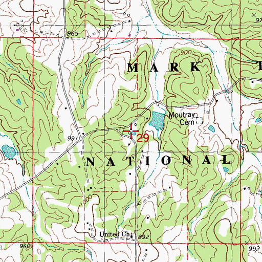 Topographic Map of Center Point School, MO