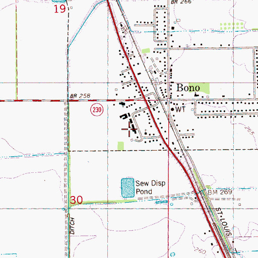Topographic Map of Bono School, AR