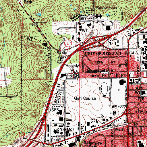 Topographic Map of Phelps County Regional Medical Center, MO