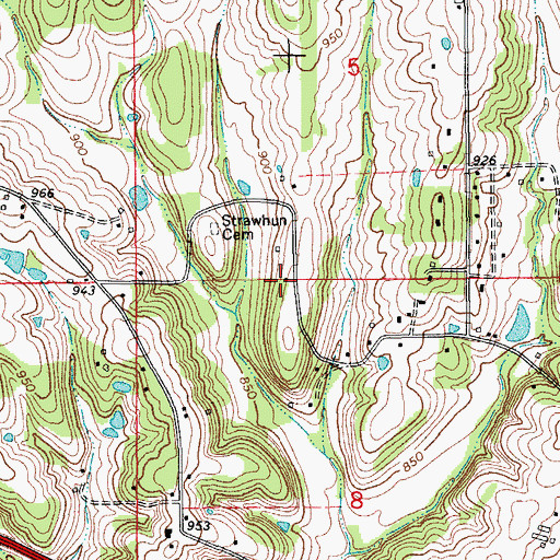 Topographic Map of Strawhun School (historical), MO