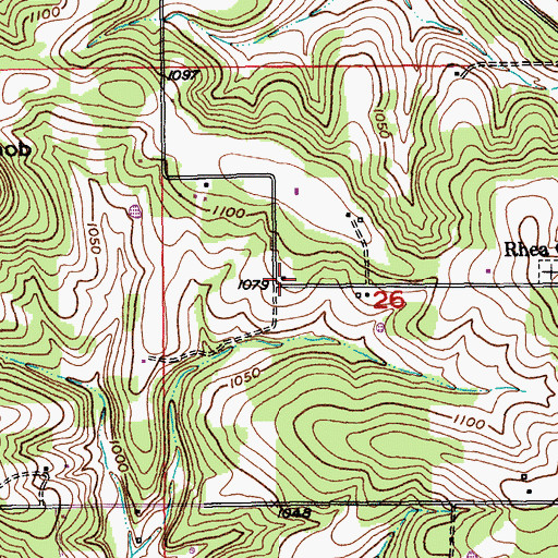 Topographic Map of Rhea School, MO