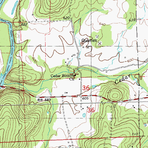 Topographic Map of Cedar Bottom Church, MO