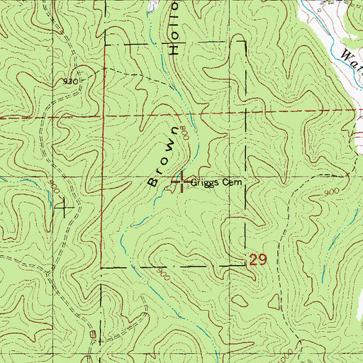 Topographic Map of Griggs Cemetery, MO