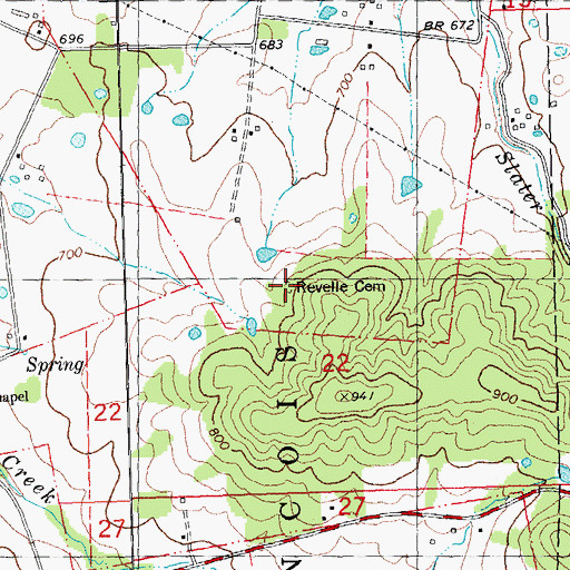 Topographic Map of Revelle Cemetery, MO