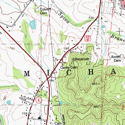 Topographic Map of Casey Cemetery, MO