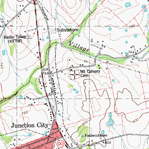 Topographic Map of Mount Calvary Cemetery, MO