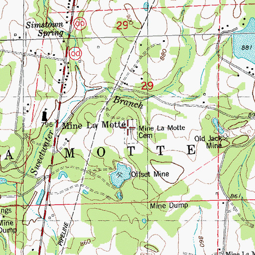 Topographic Map of Mine la Motte Cemetery, MO