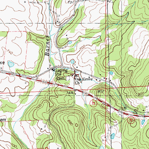 Topographic Map of Oak Grove Church, MO