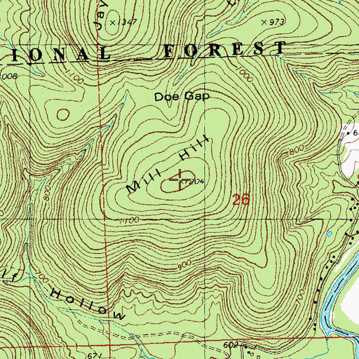 Topographic Map of Mill Hill, MO