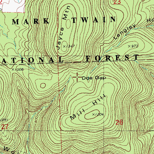 Topographic Map of Doe Gap, MO