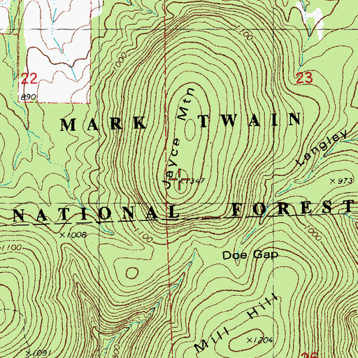 Topographic Map of Jayce Mountain, MO