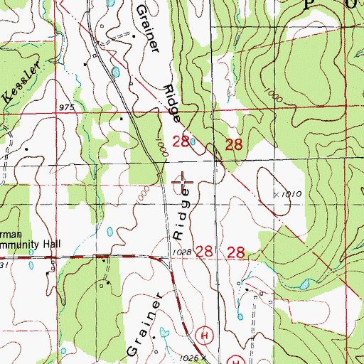 Topographic Map of Grainer Ridge, MO