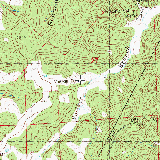 Topographic Map of Voelker Cemetery, MO