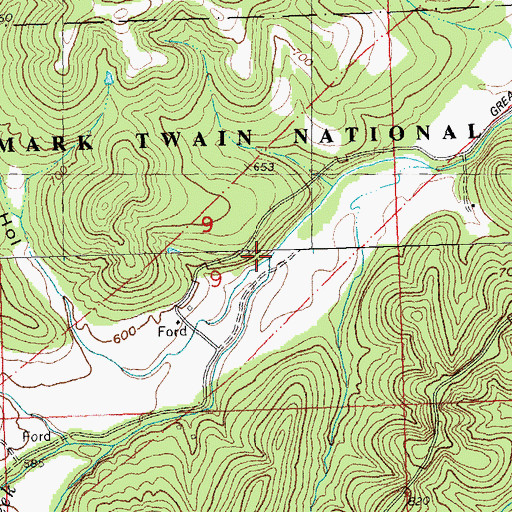 Topographic Map of Opossum Hollow, MO