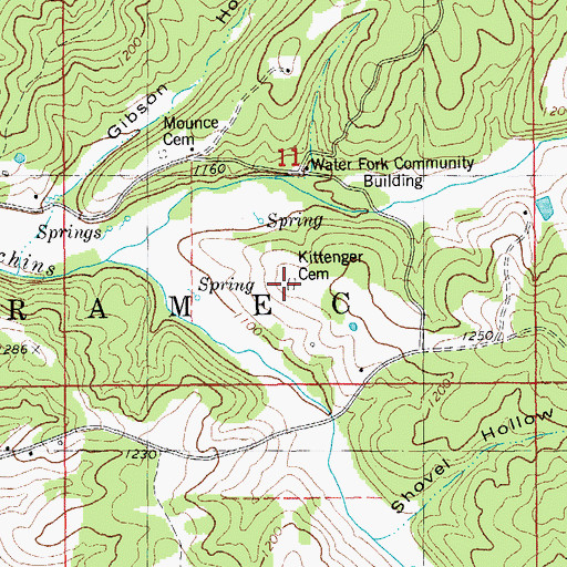 Topographic Map of Kittenger Cemetery, MO
