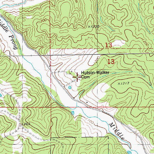 Topographic Map of Hutson-Walker Cemetery, MO