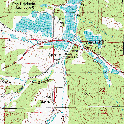 Topographic Map of Rowe Branch, MO