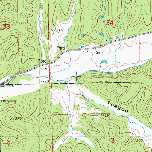 Topographic Map of Teague Hollow, MO