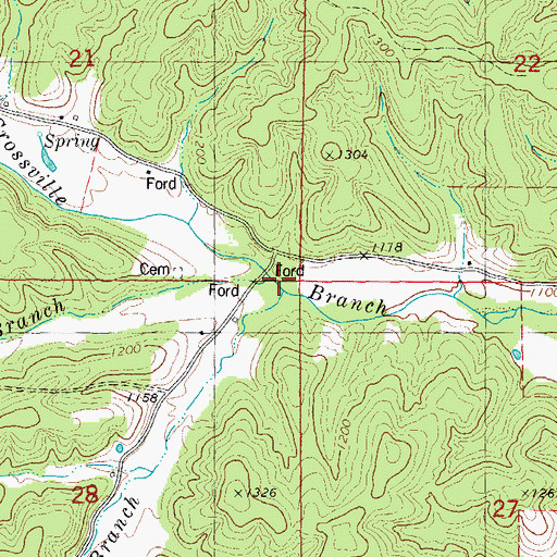 Topographic Map of Hayes Branch, MO