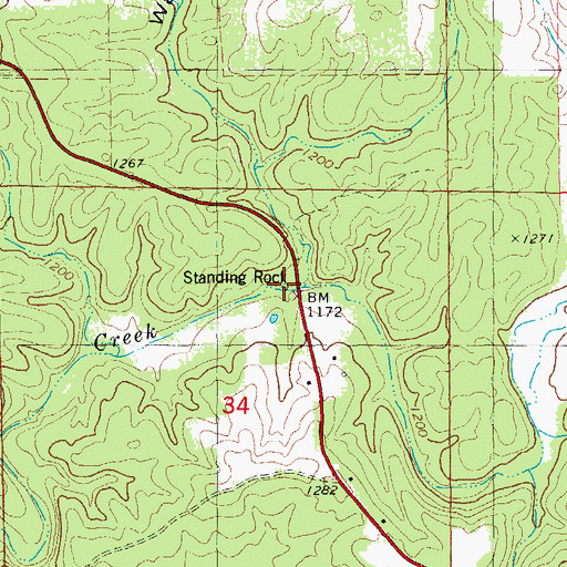 Topographic Map of Standing Rock, MO