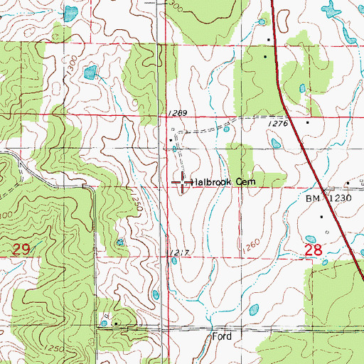Topographic Map of Halbrook Cemetery, MO