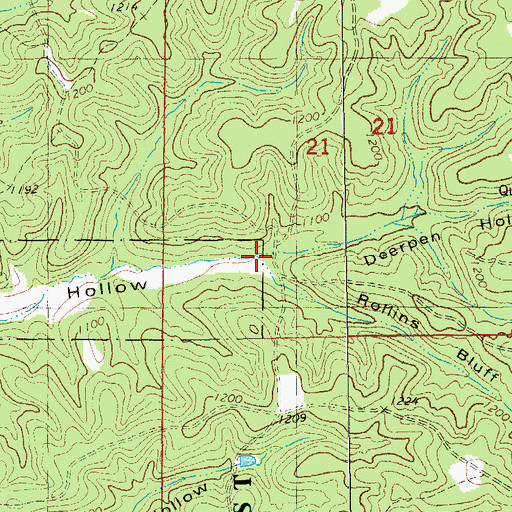 Topographic Map of Rollins Bluff Hollow, MO