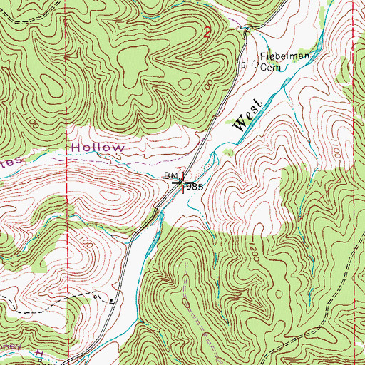 Topographic Map of Bates Hollow, MO