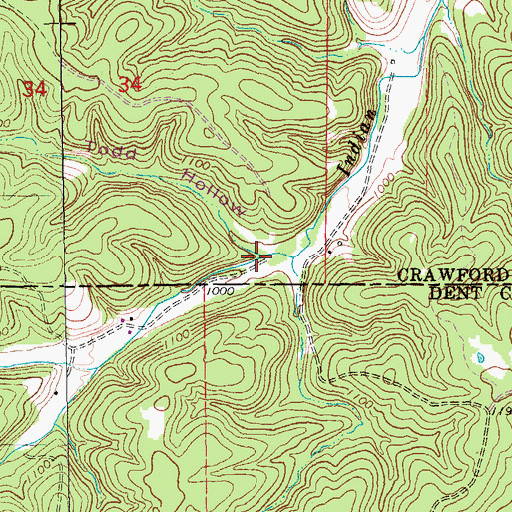 Topographic Map of Todd Hollow, MO