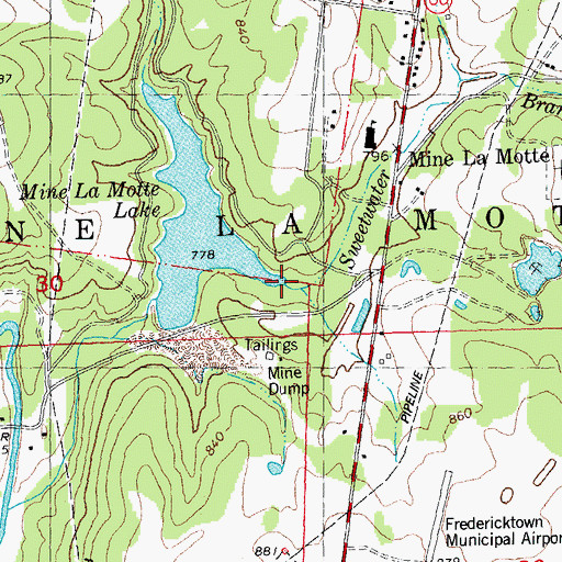 Topographic Map of Sweetwater Branch, MO