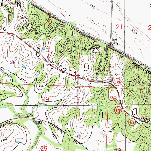 Topographic Map of Pleasant Grove School (historical), MO