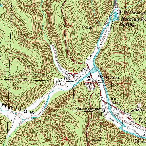 Topographic Map of Roaring River School (historical), MO