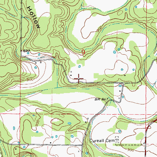 Topographic Map of Cureall School, MO