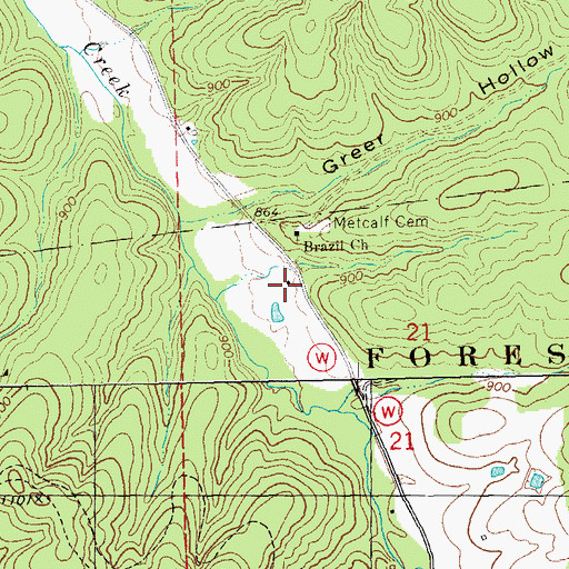 Topographic Map of Metcalf School, MO